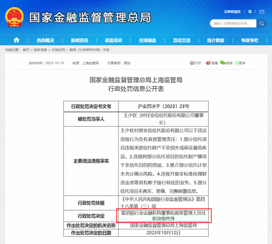 金融拍案|安信信托原董事长王少钦被终身高管禁入，温州银行仍在试图追回5亿贷款，这些银行也在讨债