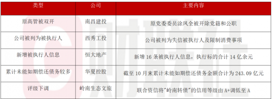 债市公告精选（11月13日）|南昌建投原高管被双开；西秀工投被列为失信被执行人