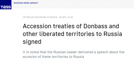 普京签署四地加入俄罗斯的条约 并承诺尽一切可能捍卫这些地区