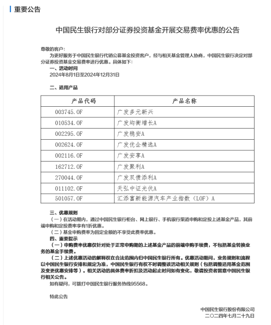 权益市场不景气急坏银行？民生银行月内两推基金费率“1折”优惠，年内交行、招行多家出手揽客