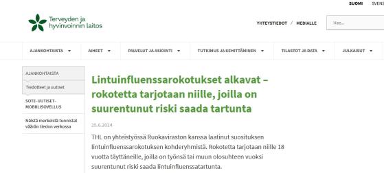 全球首个！芬兰将开始为高风险人群接种禽流感疫苗