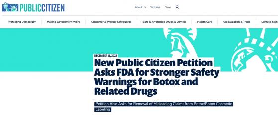美国消费者组织向FDA请愿：要求对肉毒杆菌毒素和类似药物发出更强警告