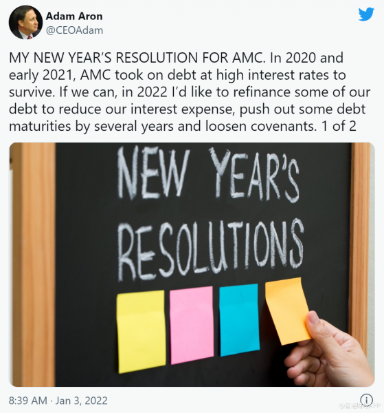 AMC院线(AMC.US)CEO计划在2022年“借新还旧”，以减少利息支出