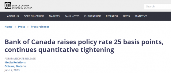 加拿大央行意外加息25个基点！重启利率紧缩政策