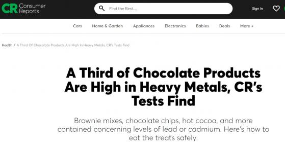 美国《消费者报告》：三分之一巧克力产品重金属含量超标