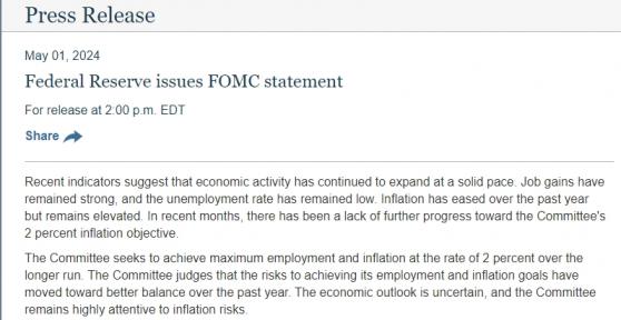 美联储5月决议：缩表计划出现重大调整 警告通胀缺乏进展