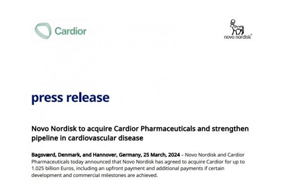 诺和诺德以10亿欧元收购Cardior 加速布局心血管领域