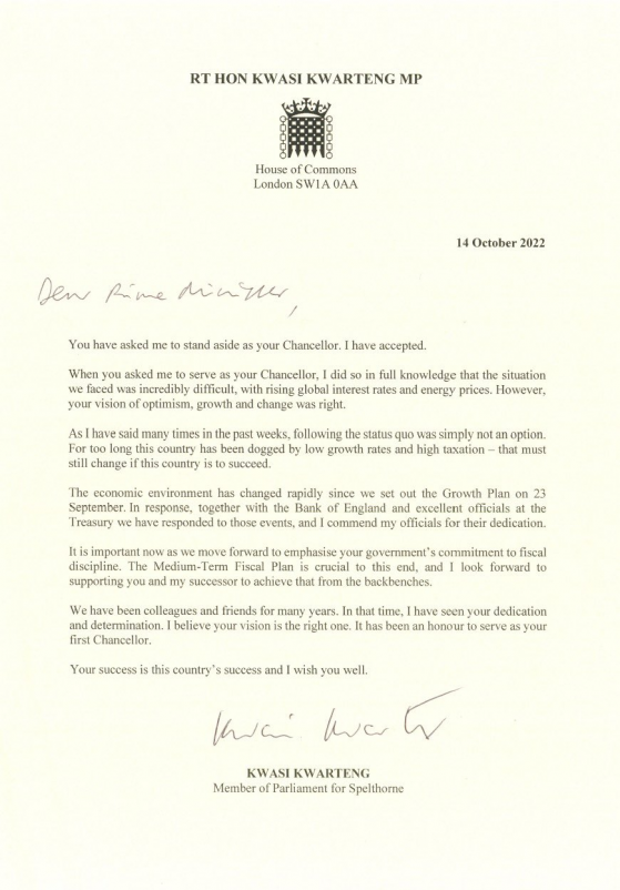 上任仅37天！英国财政大臣克沃滕被解职 特拉斯也危险了