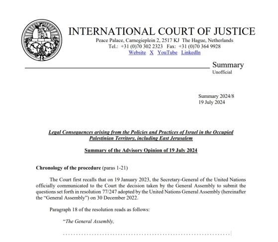 国际法院：以色列定居点政策违反国际法 是一种事实上的吞并