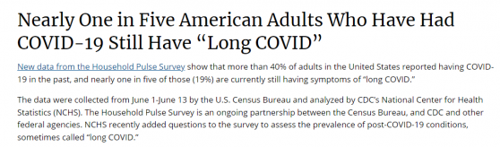 美国近1/5成年新冠患者痊愈后仍有长期症状 年轻人更易受困扰