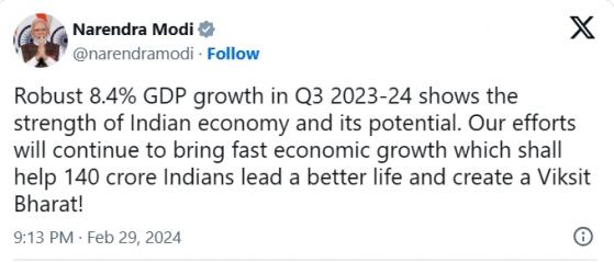 远超预期！印度四季度GDP意外加速至8.4% 莫迪兴奋回应